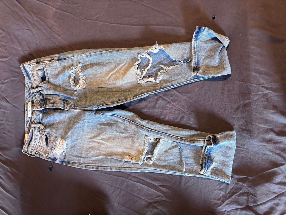 PacSun Jeans Womens 25 Light Wash Distressed Ripped Cuffed Ankle Skinny Rolled